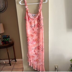 Almost Famous Peach Floral Ruffle Tank Dress